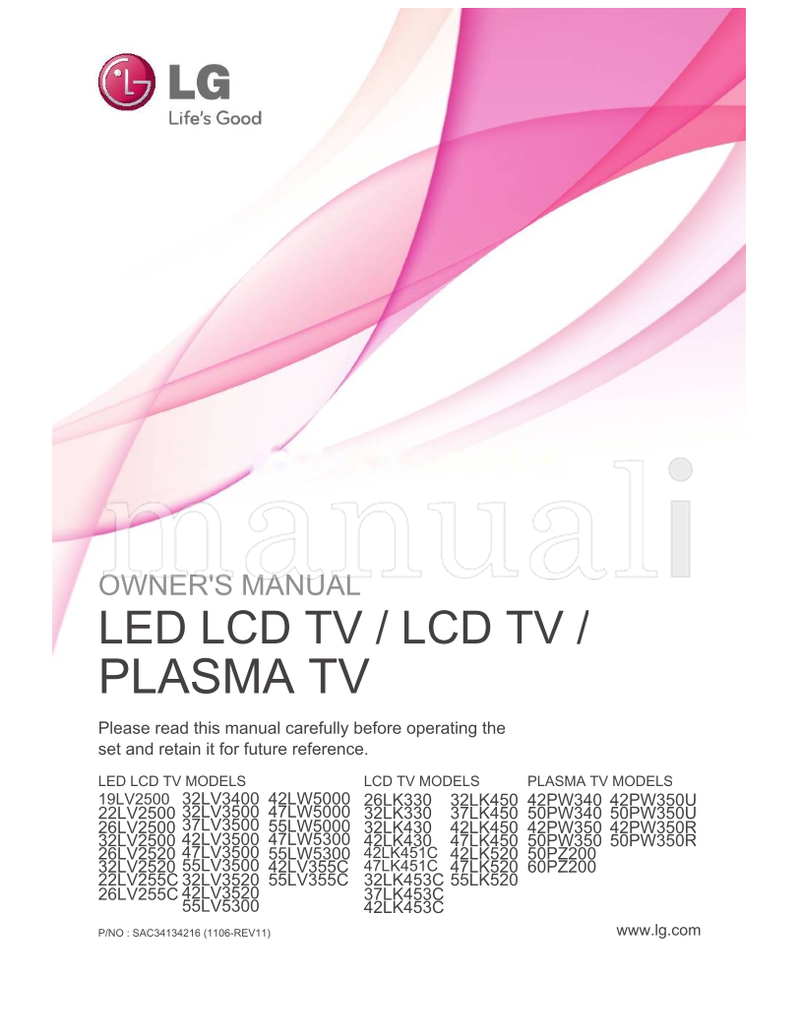 LG 32LV3400 19LV2500 32LV3500 22LV2500 37LV3500 26LV2500 (128 pages) TV Operating Manual