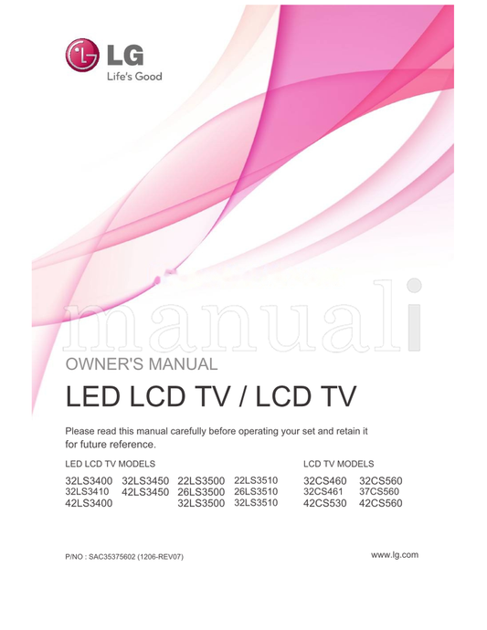LG 32LS3400 32LS3450 32LS3410 42LS3450 42LS3400 22LS3500 (72 pages) TV Operating Manual