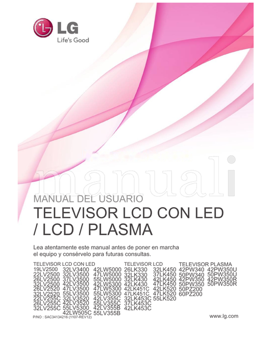 LG 32LV3400 19LV2500 32LV3500 22LV2500 37LV3500 26LV2500 (106 pages) TV Operating Manual