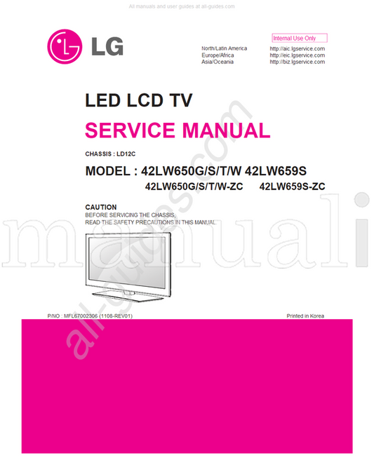 LG LD12C 42LW650G 42LW659S MFL67002306 42LW659S-ZC (68 pages) TV Service Manual