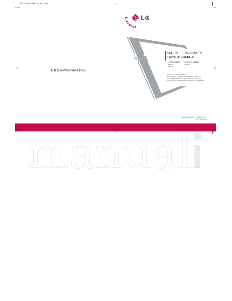 LG 577Fencover 26LC2R 42PC3RV 32LC2R 38289U0577F (89 pages) TV Operating Manual