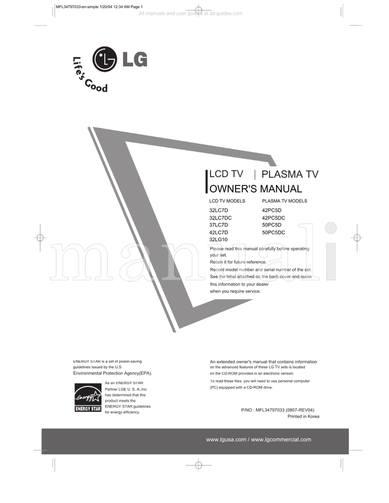 LG MFL34797033 (34 pages) TV Operating Manual