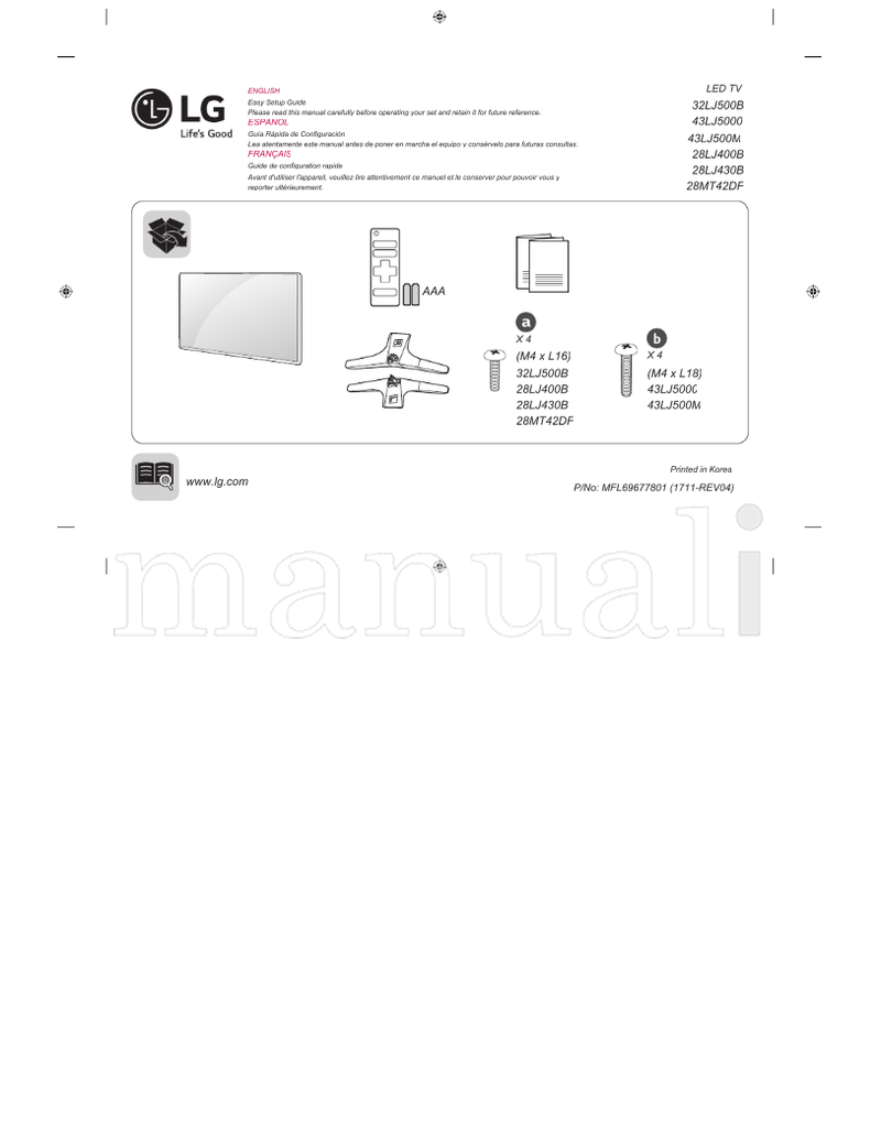 LG 32LJ500B 28LJ400B 28LJ430B 28MT42DF 43LJ5000 43LJ500M (29 pages) TV Operating Manual
