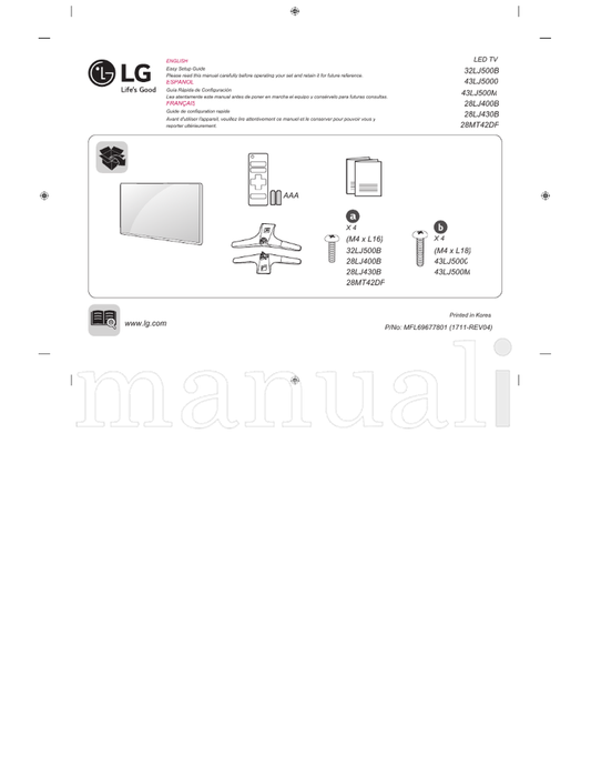 LG 32LJ500B 28LJ400B 28LJ430B 28MT42DF 43LJ5000 43LJ500M (29 pages) TV Operating Manual