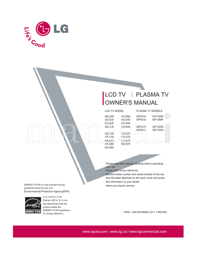 LG 26LG30 32LG30 37LG30 42LG30 32LG60 37LG60 42LG60 47LG60 (83 pages) TV Operating Manual