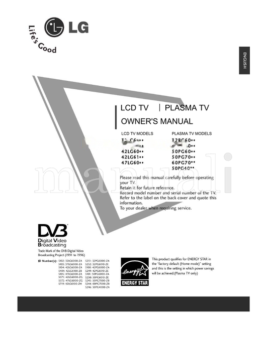 LG 476000 (140 pages) TV Operating Manual