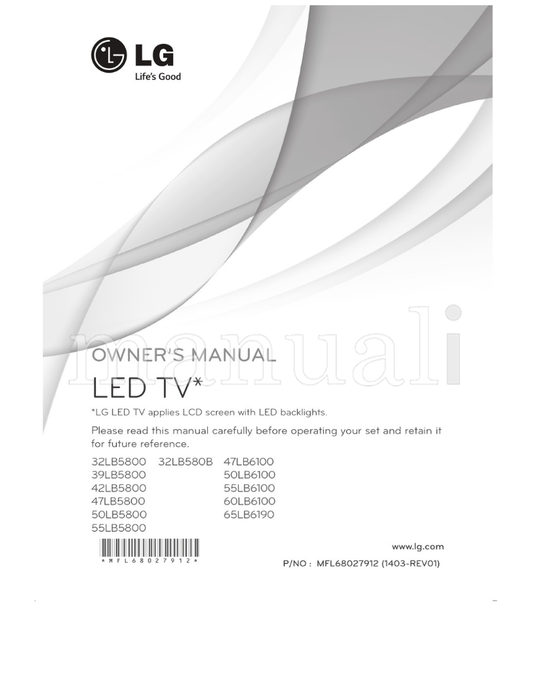 LG 32LB5800 32LB580B 39LB5800 42LB5800 47LB5800 50LB5800 (25 pages) TV Operating Manual
