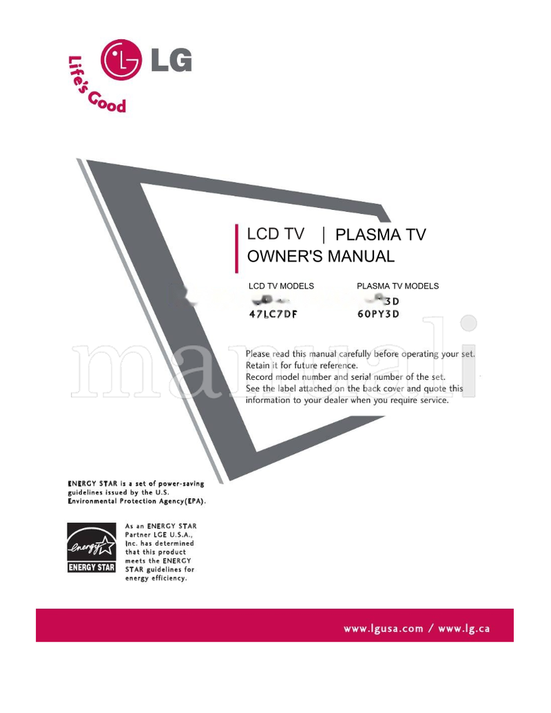 LG 47LC7DF (114 pages) TV Operating Manual