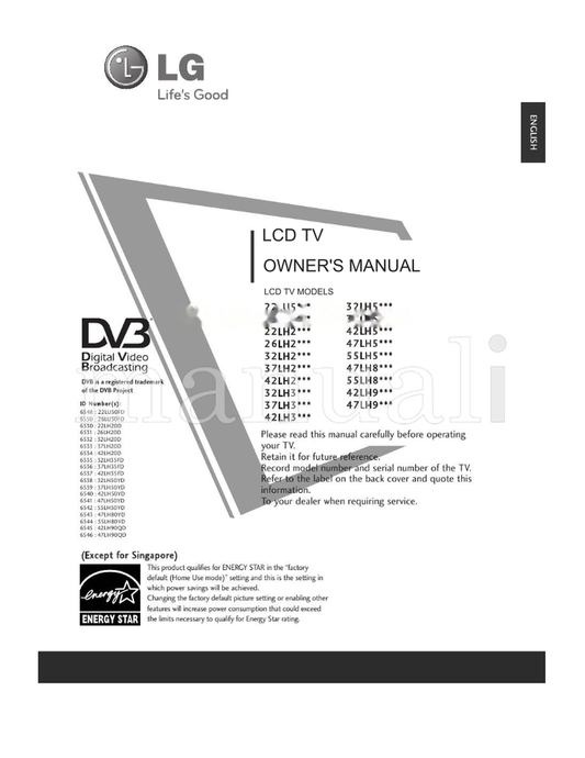 LG 47LH8 Series (156 pages) TV Operating Manual
