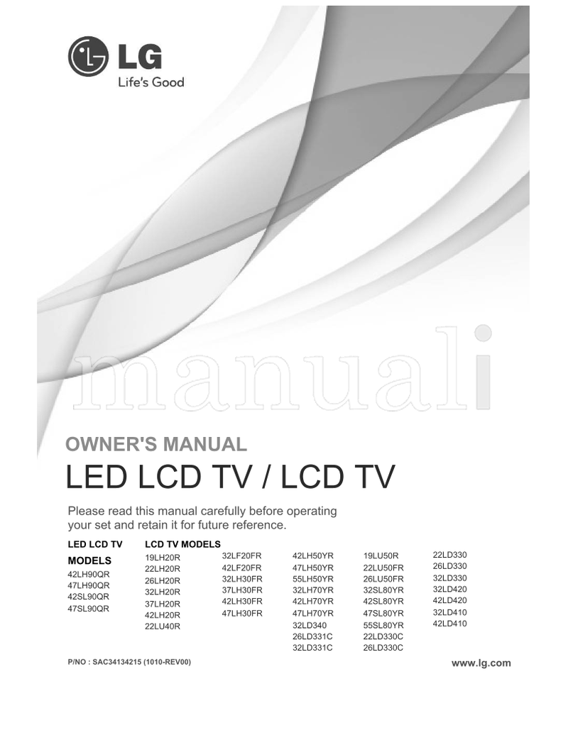 LG 19LH20R 22LH20R 42LH90QR 26LH20R 47LH90QR 32LH20R 42SL90QR (135 pages) TV Operating Manual