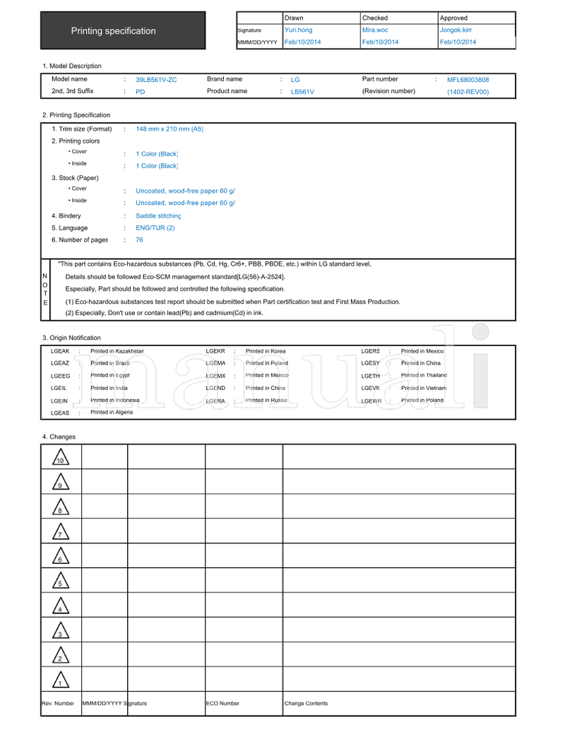 LG 39LB561V-ZC LB561V MFL68003808 (78 pages) TV Operating Manual