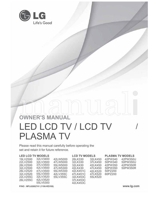 LG 32LV3400 19LV2500 32LV3500 22LV2500 37LV3500 26LV2500 (72 pages) TV Operating Manual