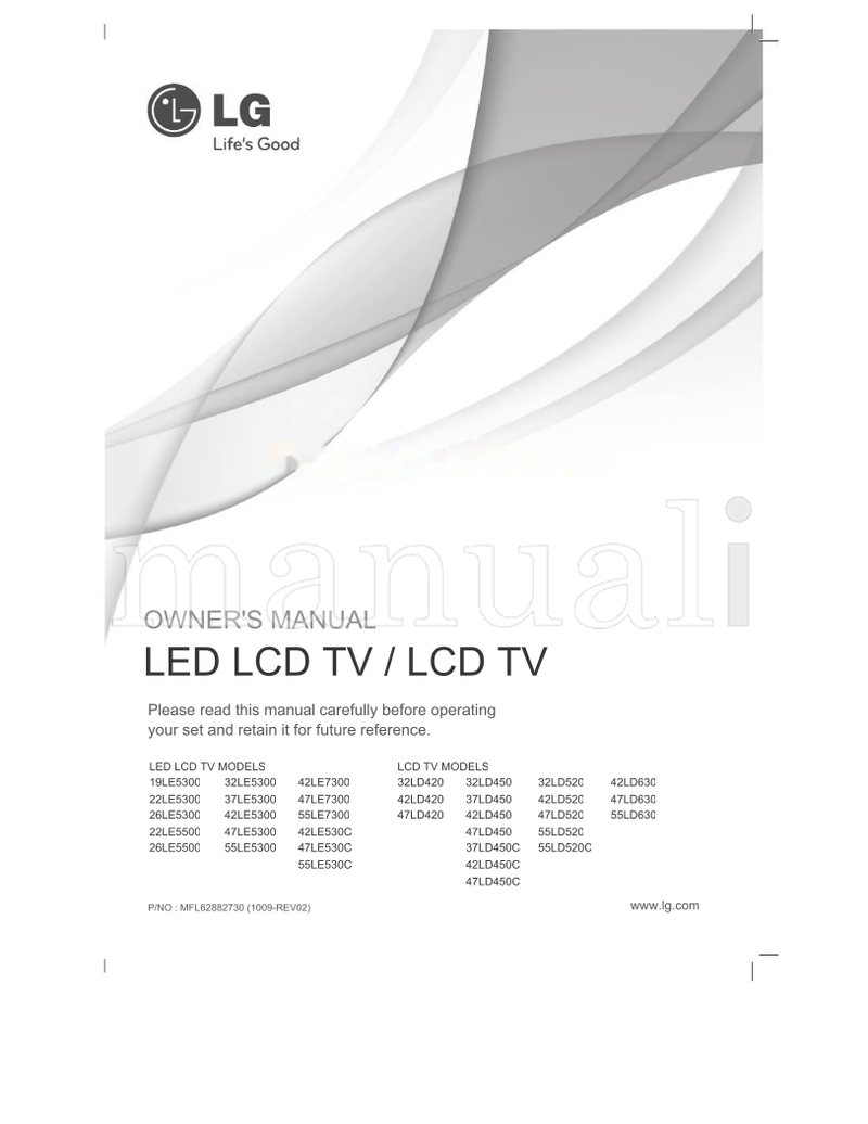 LG 19LE5300 32LE5300 22LE5300 37LE5300 26LE5300 42LE5300 (37 pages) TV Operating Manual