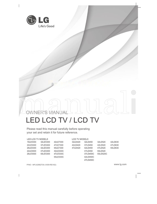 LG 19LE5300 32LE5300 22LE5300 37LE5300 26LE5300 42LE5300 (37 pages) TV Operating Manual