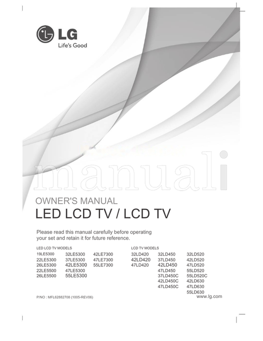 LG S0-80361 S0-78288 S0-74726 S0-73199 55LE53 32LD520 LD630 (38 pages) TV Operating Manual