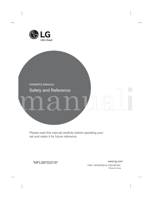 LG *MFL68702218* MFL68702218 (21 pages) TV Operating Manual