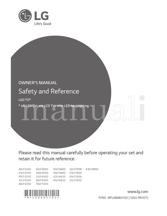 LG 40LF6350 42LF6500 43LF6350 50LF6500 49LF6350 55LF6500 (65 pages) TV Operating Manual