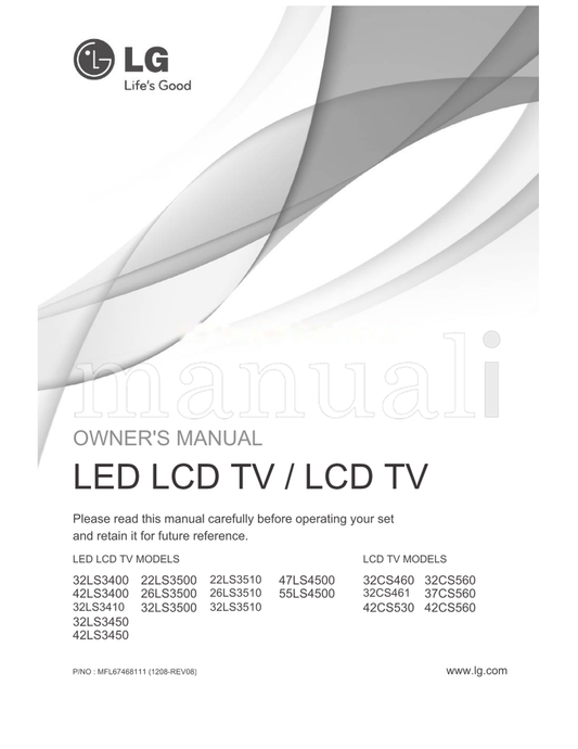LG 32LS3400 22LS3500 42LS3400 26LS3500 32LS3410 32LS3500 (48 pages) TV Operating Manual
