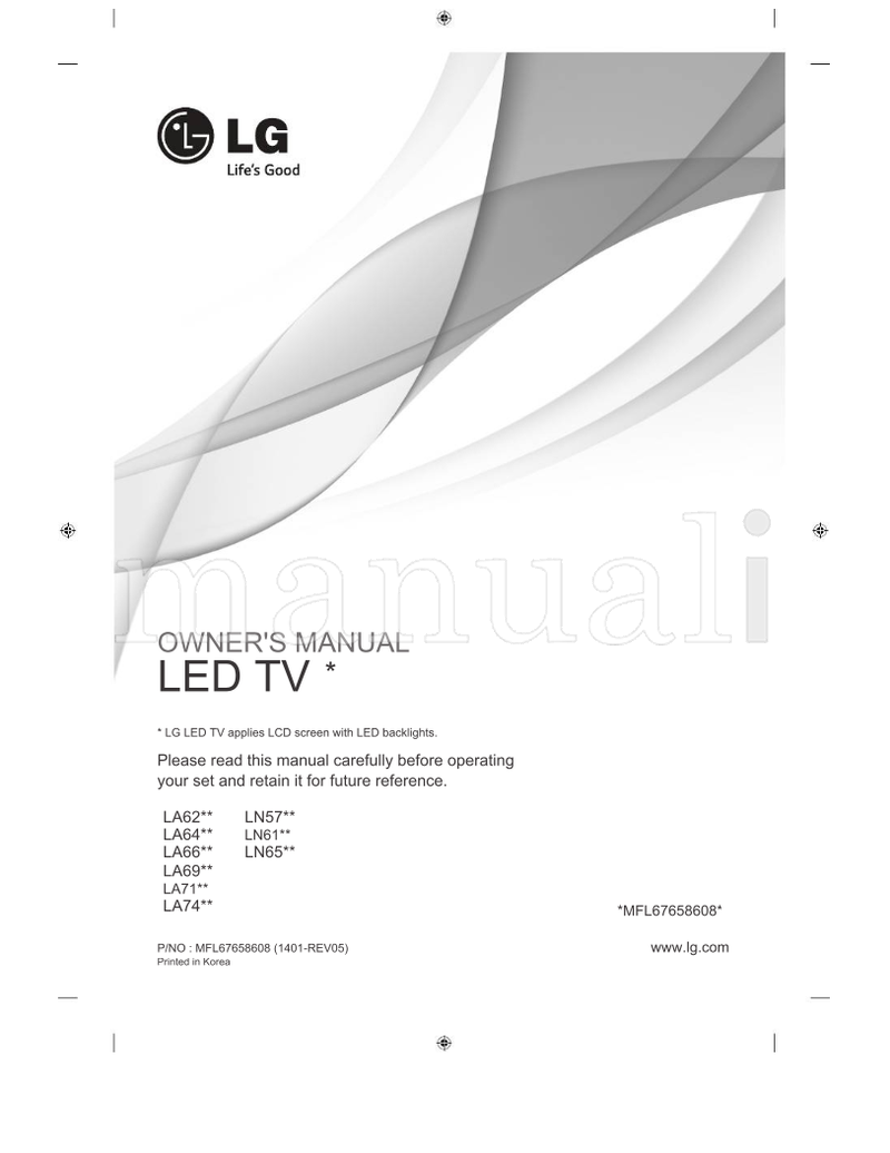 LG LA66-Z EKLE101168 EKLD900283 EKLD700752 EKLD302273 (54 pages) TV Operating Manual