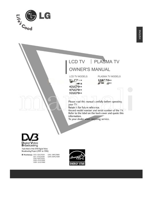 LG 60PG7000 (148 pages) TV Operating Manual