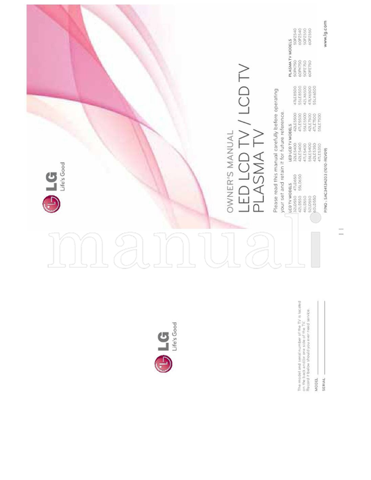 LG 60PZ750UA (68 pages) TV Operating Manual