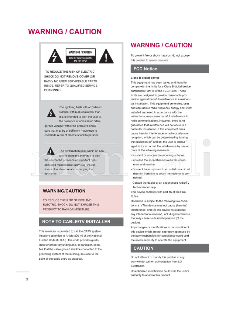 LG 60PZ750UA (68 pages) TV Operating Manual