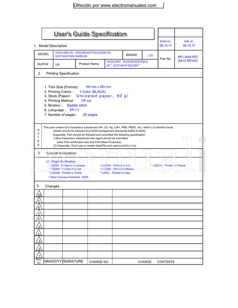 LG 22LS4D-ZD 42LG3000-ZA 52LG5000-ZA 22LS4D* 52LG50** (23 pages) TV Operating Manual