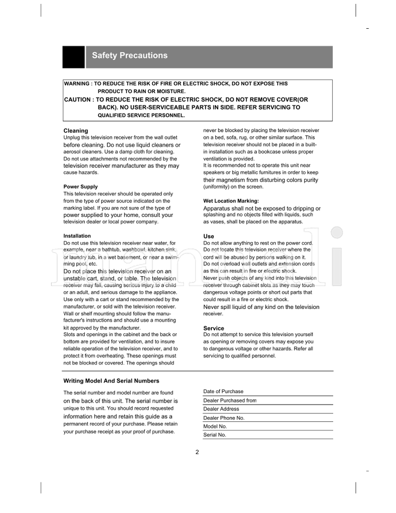 LG Color Television (24 pages) TV Operating Manual
