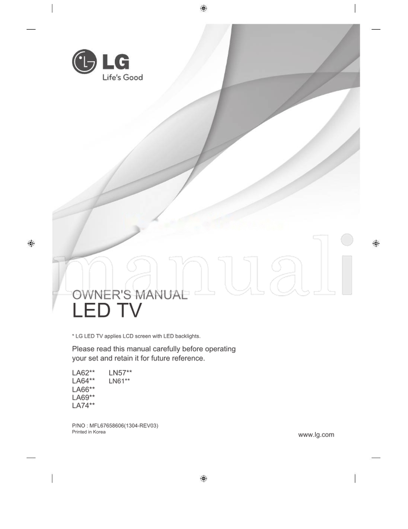 LG LA62** LN57** LA64** LN61** LA66** LA69** LA74** (204 pages) TV Operating Manual