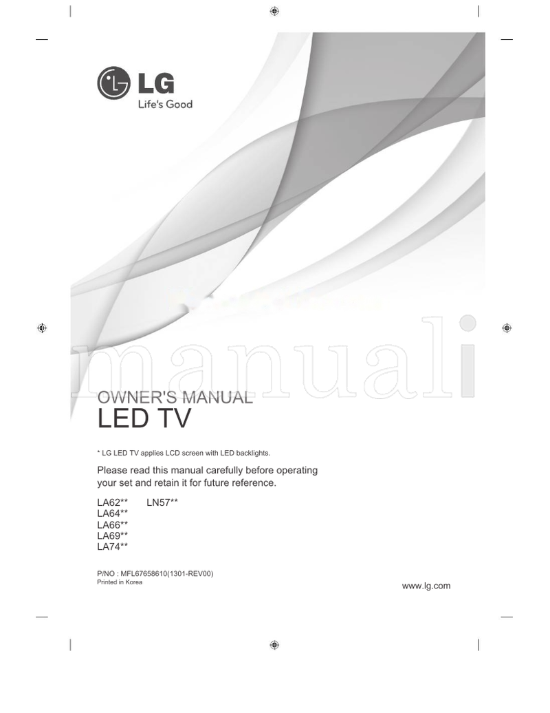 LG LA62** LN57** LA64** LA66** LA69** LA74** (100 pages) TV Operating Manual