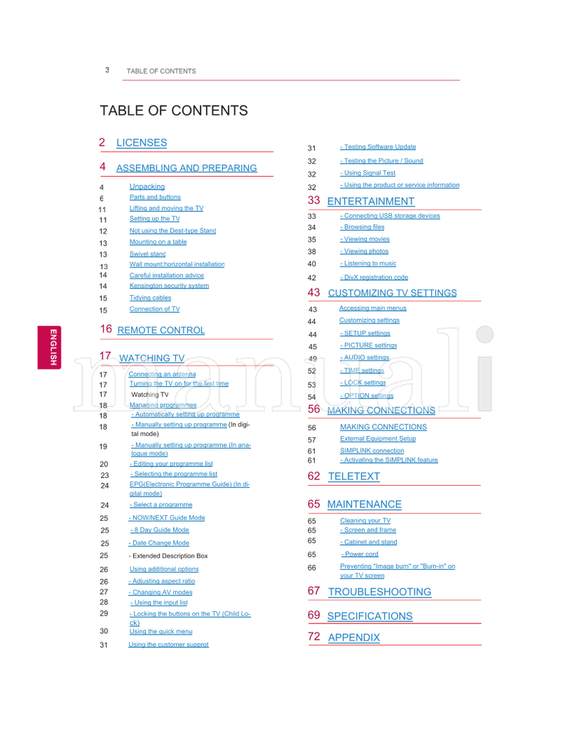 LG 22LV2500 85 pages TV Operating Manual