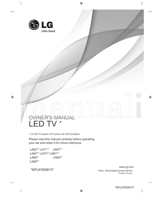 LG LA62** LA71** LN57** LA64** LA74** LN61** LA66** LN65** (100 pages) TV Operating Manual