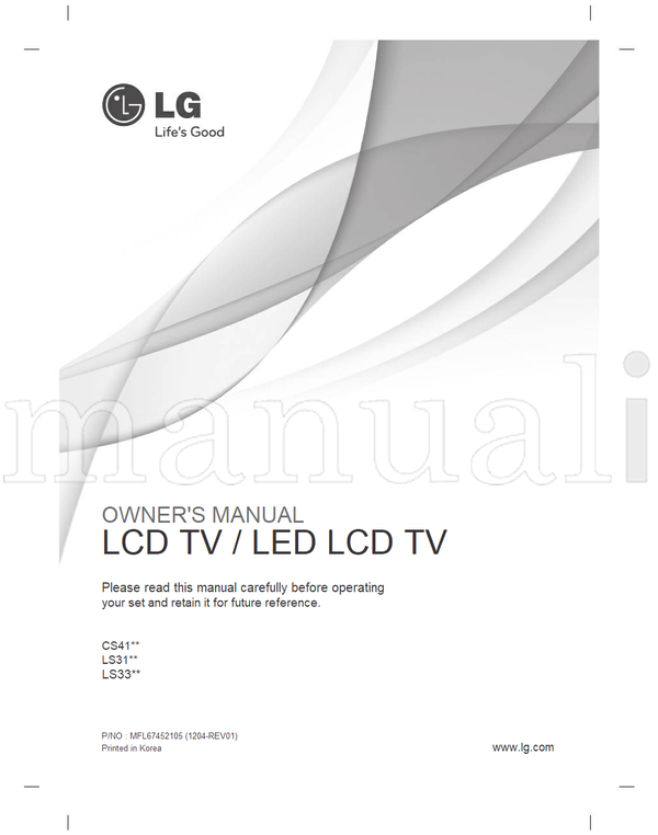 LG CS41** LS31** LS33** MFL67452105 (52 pages) TV Operating Manual