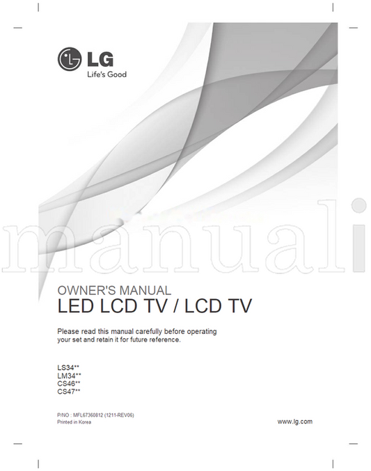 LG LS34** LM34** CS46** CS47** MFL67360812 (40 pages) TV Operating Manual