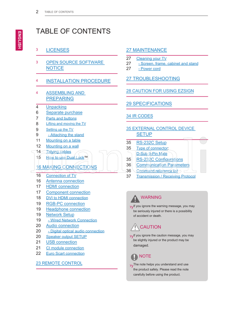 LG LT38** LT64** LT66** LT74** LT76** (42 pages) TV Operating Manual