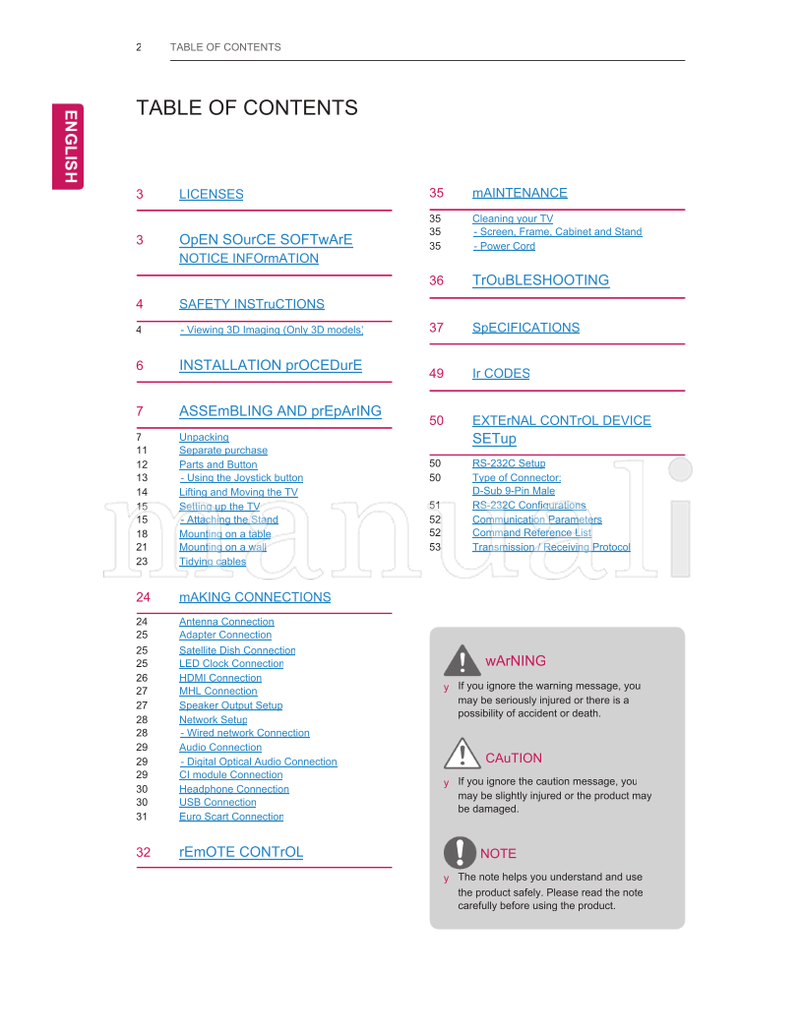LG LW75** LY75** LW76** LY76** LX75** LY96** (58 pages) TV Operating Manual