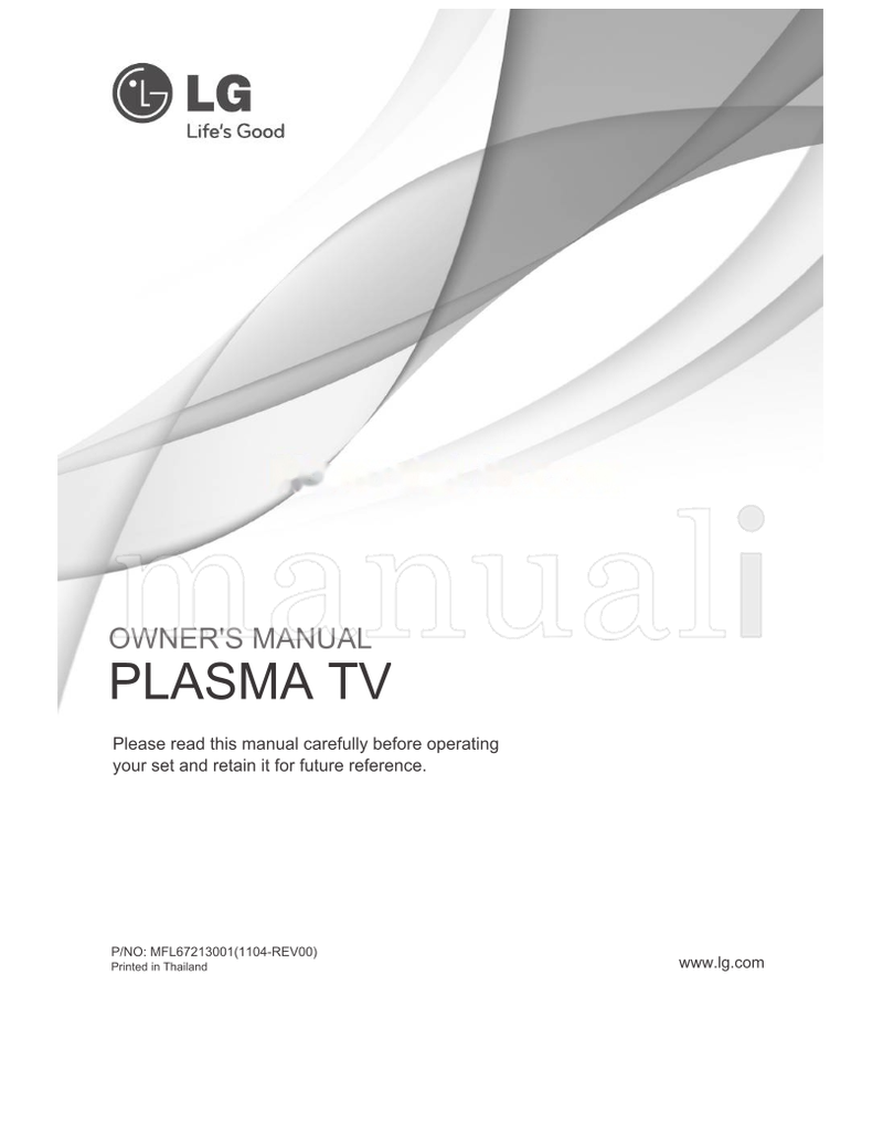 LG PLASMA (21 pages) TV Operating Manual