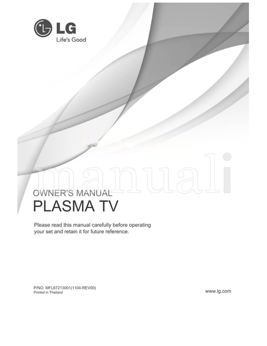 LG PLASMA (21 pages) TV Operating Manual