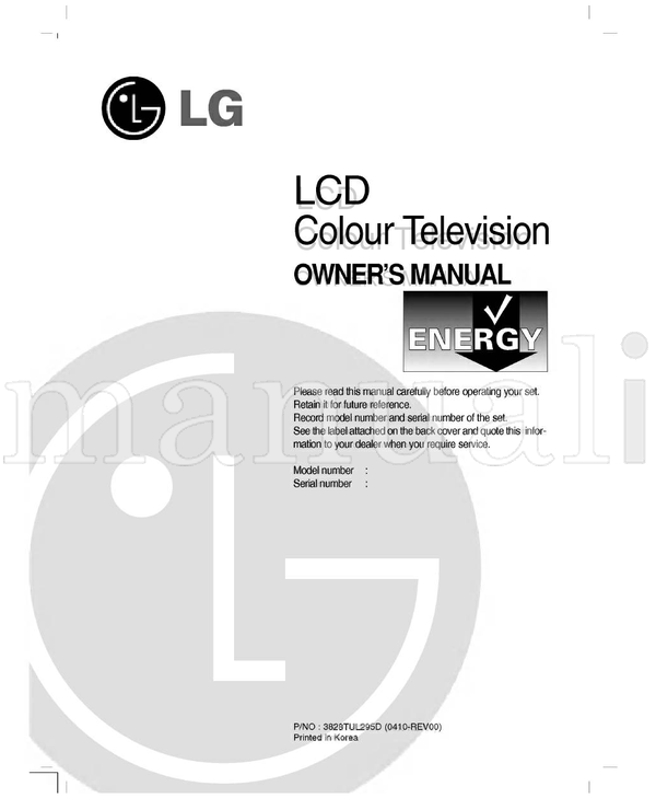 LG 3828TUL295D (36 pages) TV Operating Manual