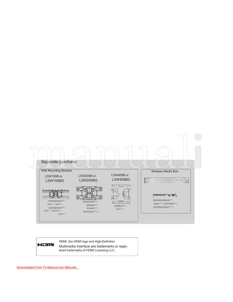 LG LSW100B LSW100BG 32LD3 32LD4 32LD5 32LE3 32LE4 26LE5 LSW200B (220 pages) TV Operating Manual