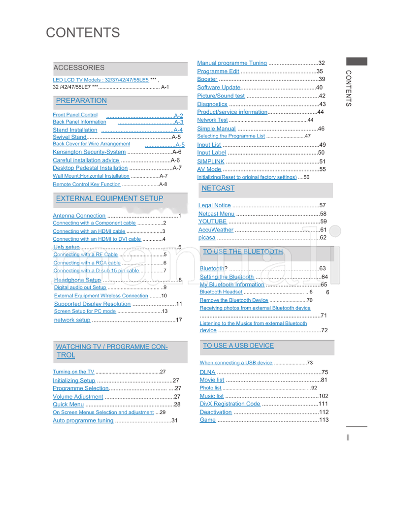 LG LSW100BG LSW200BG 47LE5*** LSW400BG (203 pages) TV Operating Manual