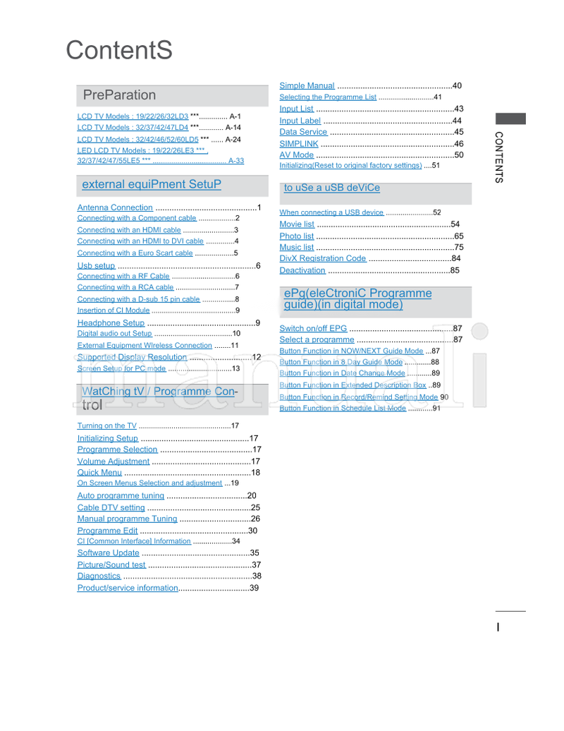 LG LSW100B LSW100BG 32LD3 32LD4 32LD5 26LE3 32LE5 LSW200B (220 pages) TV Operating Manual