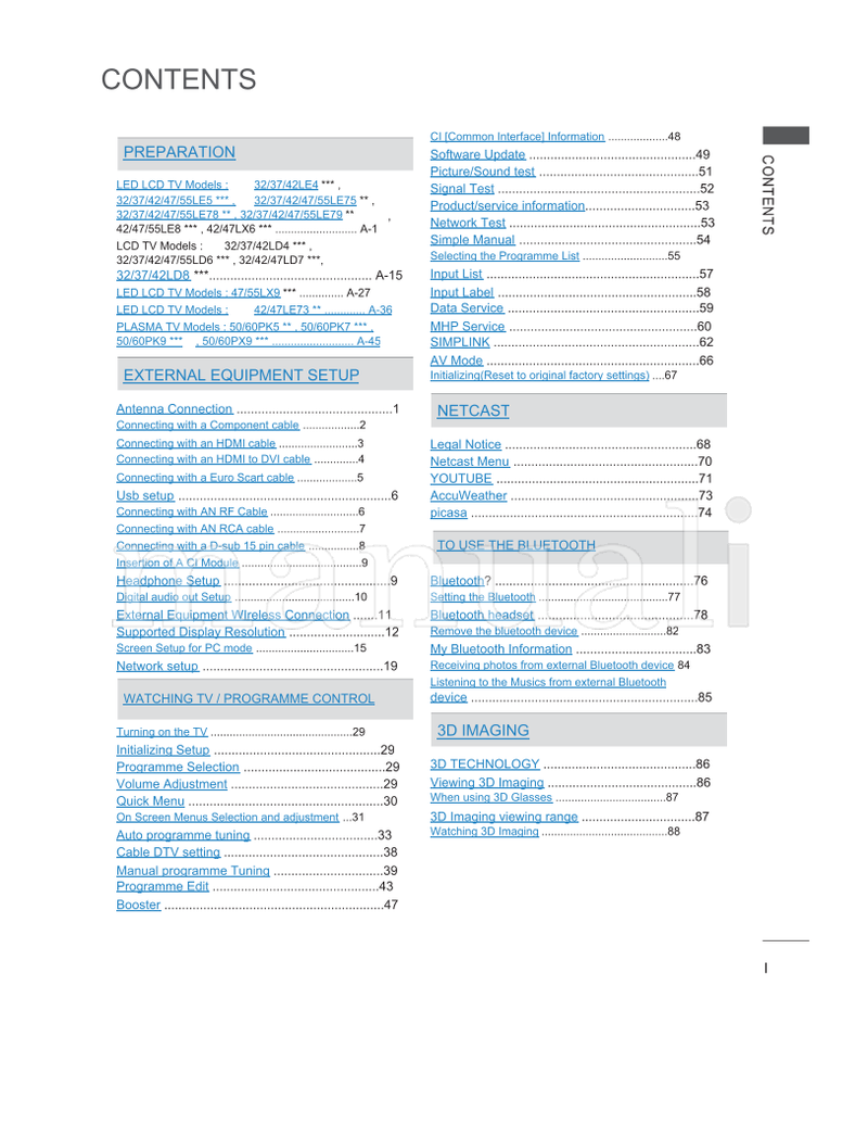 LG LSW100B LSW100BG 32LE5 32LE7 32LD4 32LD6 32LD7 32LD8 PSW400B (289 pages) TV Operating Manual