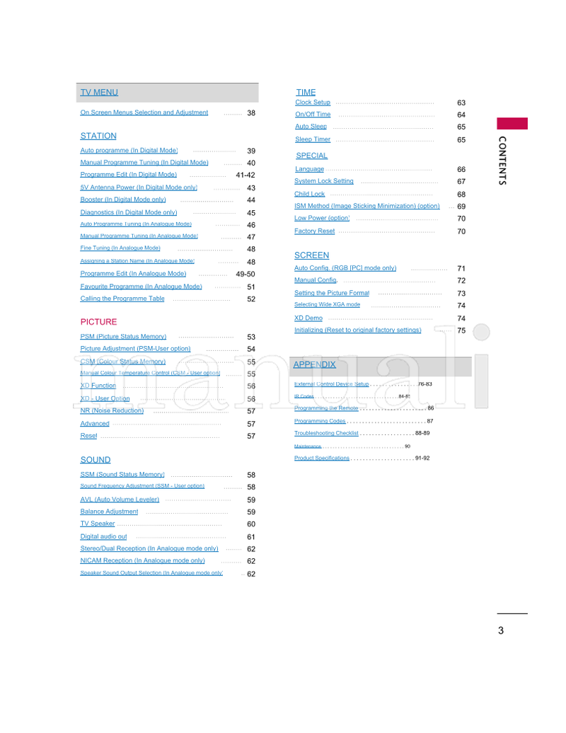 LG 42PC1D 50PC1D 2-Wall 2-eye-bolts 42LC2D 2-brackets 32LC2D (93 pages) TV Operating Manual