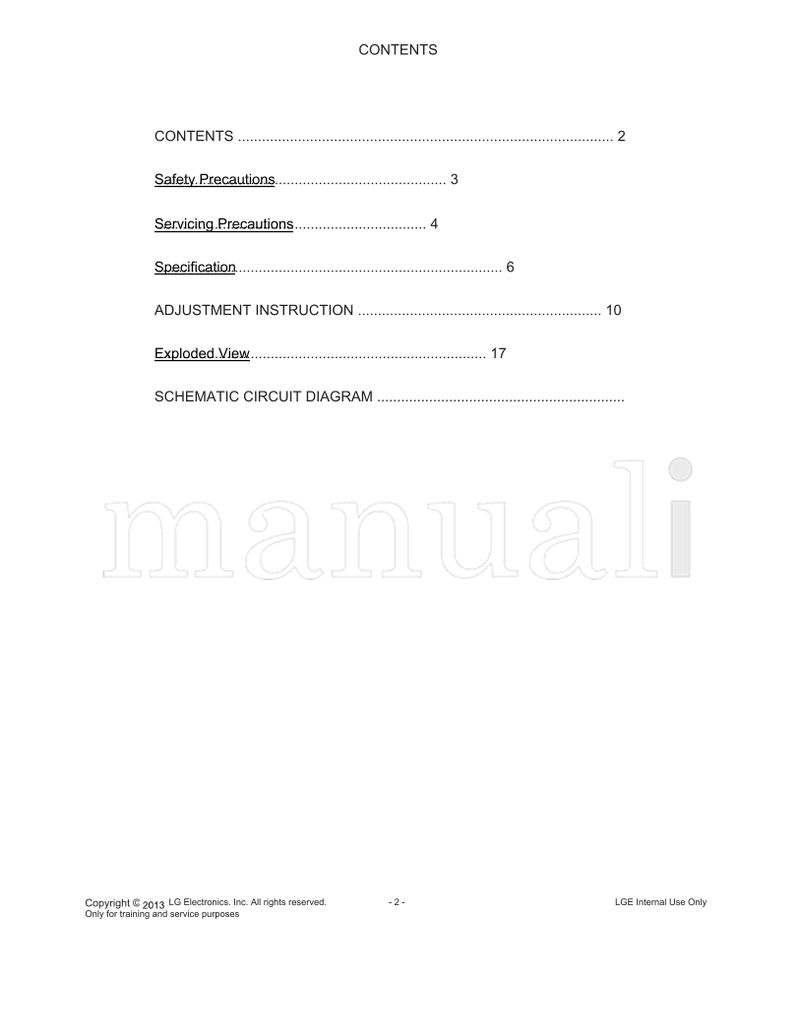 LG Table Of Contents 42LB55 series (97 pages) TV Service Manual