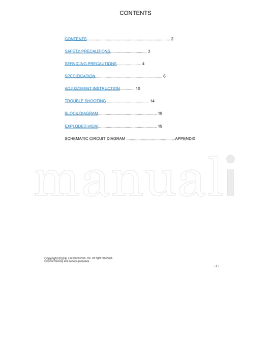 LG Table Of Contents Contents 22MT47D (32 pages) TV Service Manual
