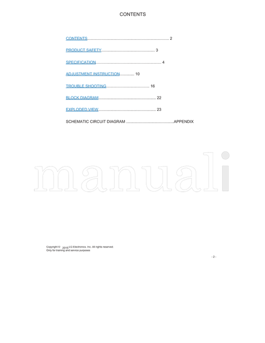 LG Table Of Contents; Contents 49LF5400 (29 pages) TV Service Manual