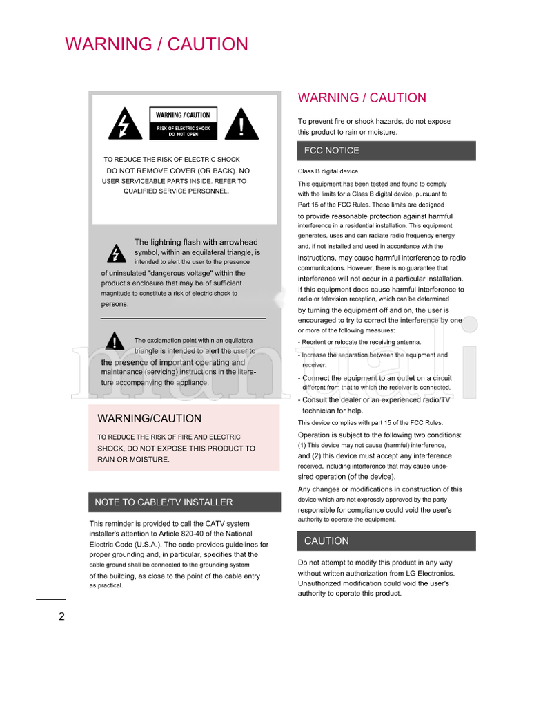 LG 820-40 (142 pages) TV Operating Manual