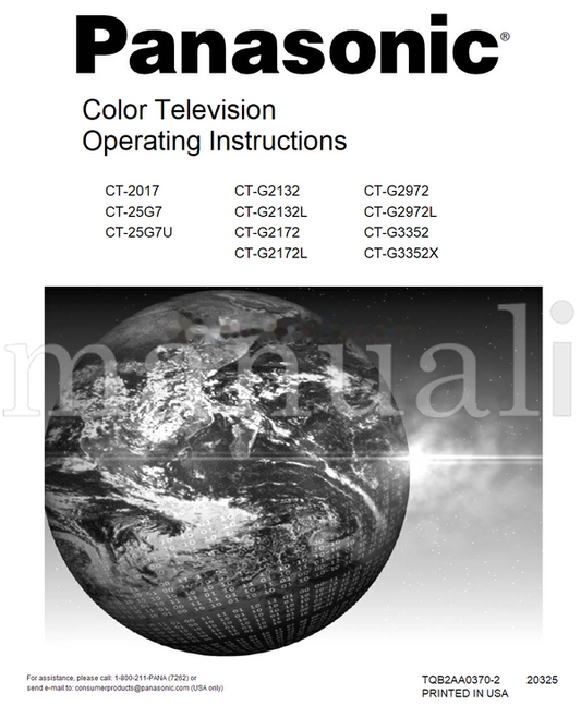Panasonic CT-2017 CT-25G7 CT-25G7U 1-800-211-PANA CT-G2132 CT-G2132L (72 pages) TV Operating Manual