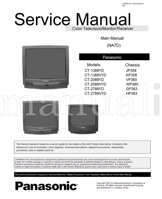 Panasonic CT-1388YD CT-1389VYD CT-2088YD CT-2089VYD CT-2788YD (70 pages) TV Service Manual